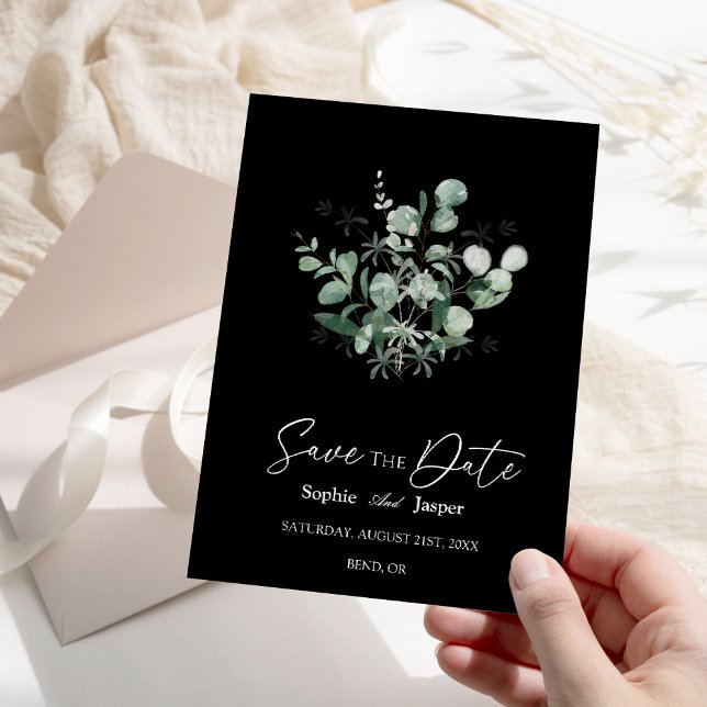 Moderne grüne Schwarze Hochzeit retten das Datum Save The Date (Von Creator hochgeladen)
