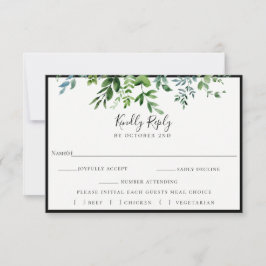 Moderne grüne Schwarze Hochzeit RSVP Meal Choice