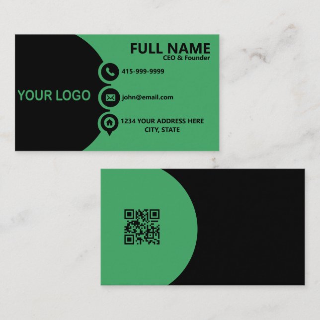 Moderne grüne schwarze Unternehmens-QR-Code-Visite Visitenkarte (Vorne/Hinten)
