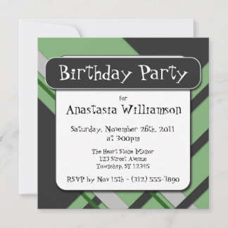 Moderne grüne Semi-Karierte Geburtstagseinladung Einladung