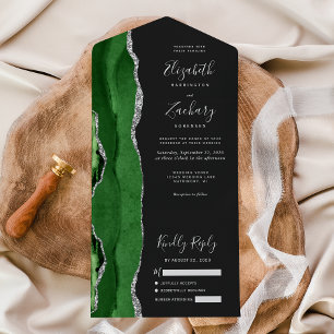 Moderne grüne silberne Achat-Dunkle Hochzeit All In One Einladung