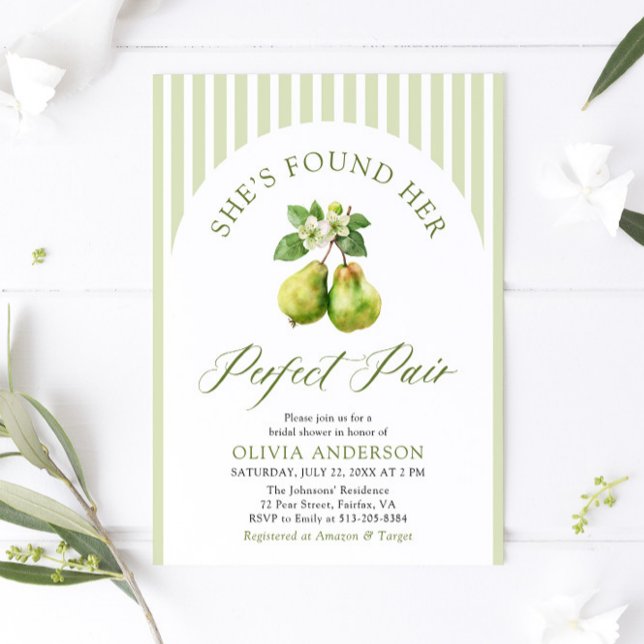 Moderne grüne Streifen Perfektes paarweites Brautp Einladung (Modern Green Gingham Perfect Pear Bridal Shower Invitation)