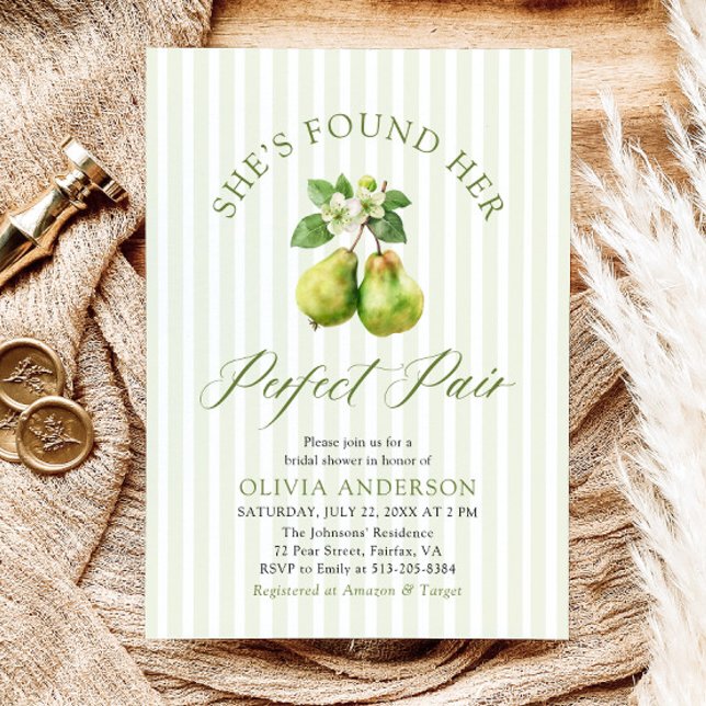 Moderne grüne Streifen Perfektes paarweites Brautp Einladung (Modern Green Gingham Perfect Pear Bridal Shower Invitation)