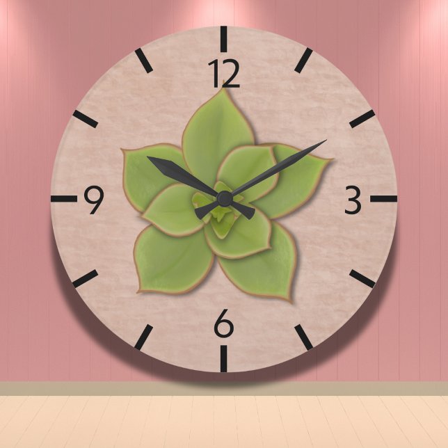 Moderne grüne Sukkulente Botanische Hand Gezeichne Große Wanduhr (Von Creator hochgeladen)