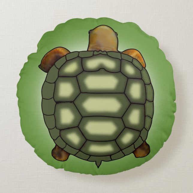 Moderne grüne Tortoise auf grünem Rundkissen Rundes Kissen (Vorderseite)