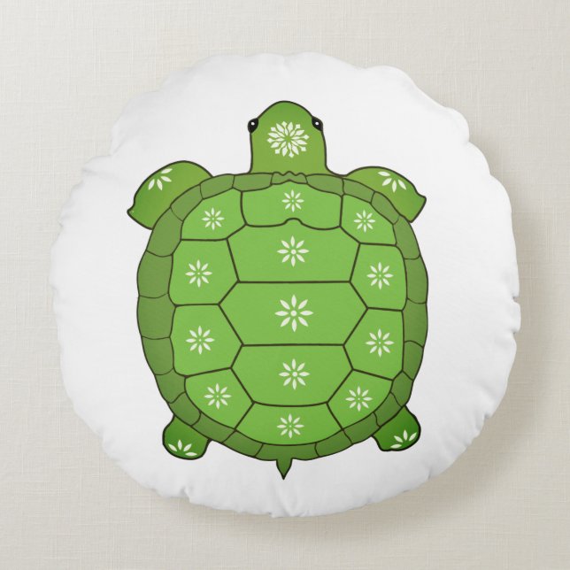 Moderne grüne Tortoise auf Weiß Rundes Kissen (Vorderseite)