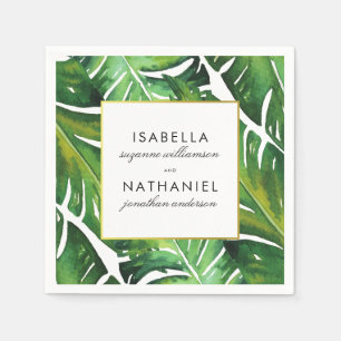 Moderne grüne tropische Blätter Hochzeit Serviette
