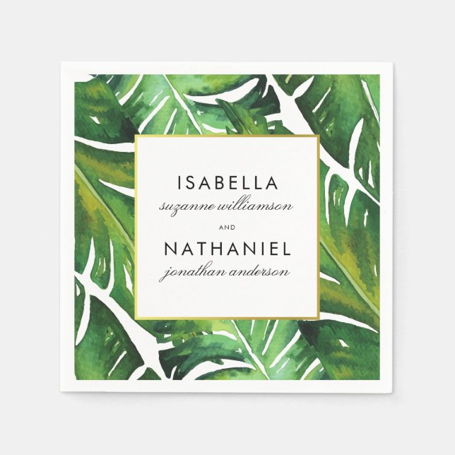 Moderne grüne tropische Blätter Hochzeit Serviette (Vorderseite)