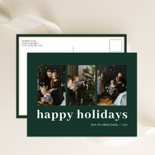 Moderne grüne Typografie Happy Holidays 3 Foto Feiertagspostkarte