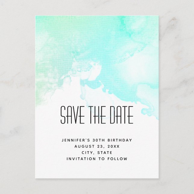 Moderne grüne und blaue Farbe Save the Date Einladungspostkarte (Vorderseite)