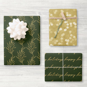 Moderne grüne und goldene Kalligrafie Weihnachten Geschenkpapier Set