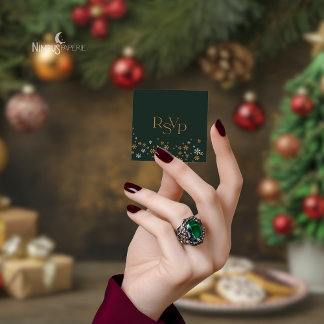Moderne grüne und goldene Weihnachts-QR-Code-RSVP- Begleitkarte