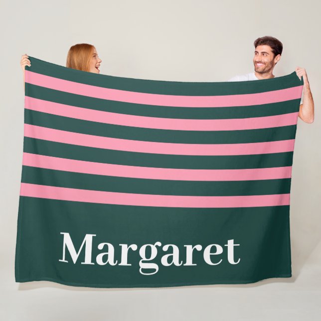 Moderne grüne und rosa weiße Monogramm-Name Fleecedecke (Beispiel)