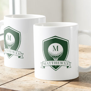 Moderne grüne und weiße Golfball-Name-Monogramm Kaffeetasse