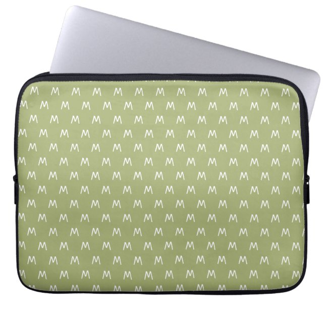 Moderne grüne und weiße Monogramm Laptopschutzhülle (Vorderseite)