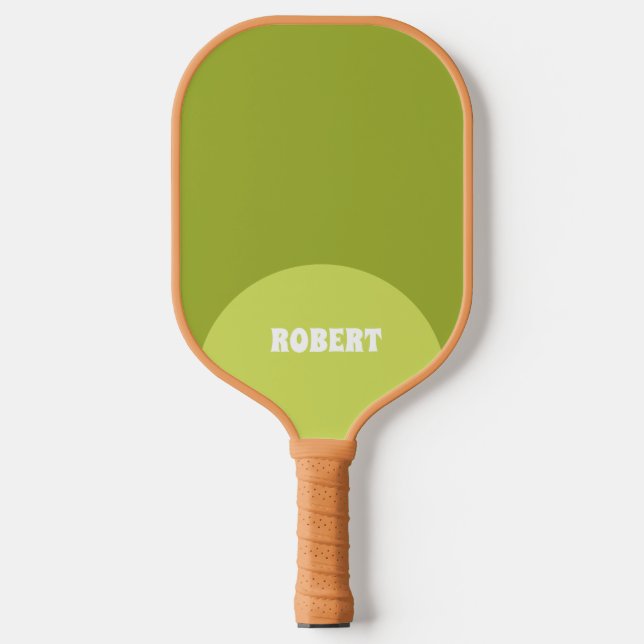Moderne grüne und weiße Monogramm-Name Pickleball Schläger (Vorderseite)