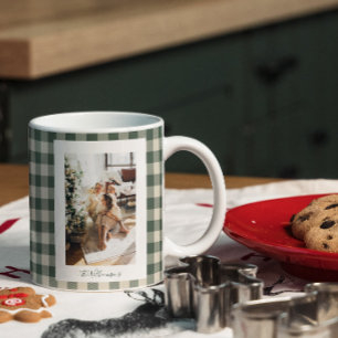 Moderne grüne Waldkariert rustikale Foto Weihnacht Jumbo-Tasse