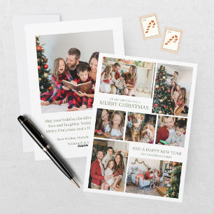 Moderne grüne Weihnachts-Fotocollage mit 8 Bildern Feiertagskarte