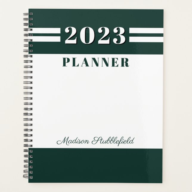 Moderne, grüne Weiß Personalisiert 2024 Planer (Vorderseite)