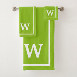 moderne grüne weiße personalisierte Monogramm  Badhandtuch Set
