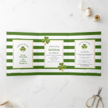 Moderne grüne, weiße Streifen Irish Klee Hochzeit