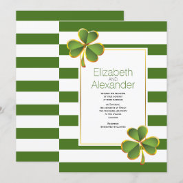 Moderne grüne, weiße Streifen Irish Klee Hochzeit Einladung