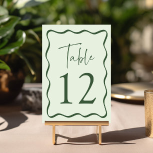 Moderne Grüne Wellige Rahmen Hochzeit Tischnummer