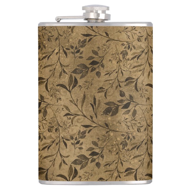 Moderne Grunge-Blattmuster - Flasche Flachmann (Vorderseite)