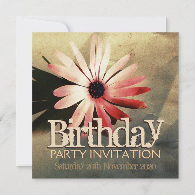 Moderne Grunge Coral Rose Fleur Invitation personn (Devant)
