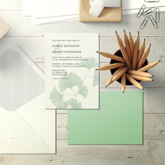 Moderne Grünpflanzen Ginkgo Tree Wasserfarbenhochz Einladung