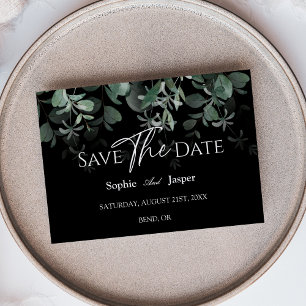 Moderne Grünpflanzen Schwarze Hochzeits-Flachkarte Save The Date