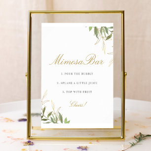 Moderne Grünpflanzen und Goldene Mimosa-Bar-Schild Poster