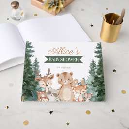 Moderne Grünpflanzen Waldtiere Baby Shower Gästebuch