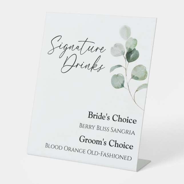 Moderne Grünpflanzen Weiße Hochzeitssignatur Geträ Sockelschild (Vorderseite)