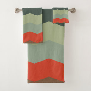 Moderne Grüntöne und Orange aus dem Mittelalter Badhandtuch Set