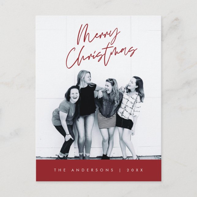 Moderne Gruß, frohe Weihnachten Familie Foto Postkarte (Vorderseite)