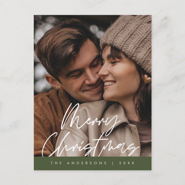 Moderne Gruß, frohe Weihnachten Familie Foto Postkarte (Vorderseite)