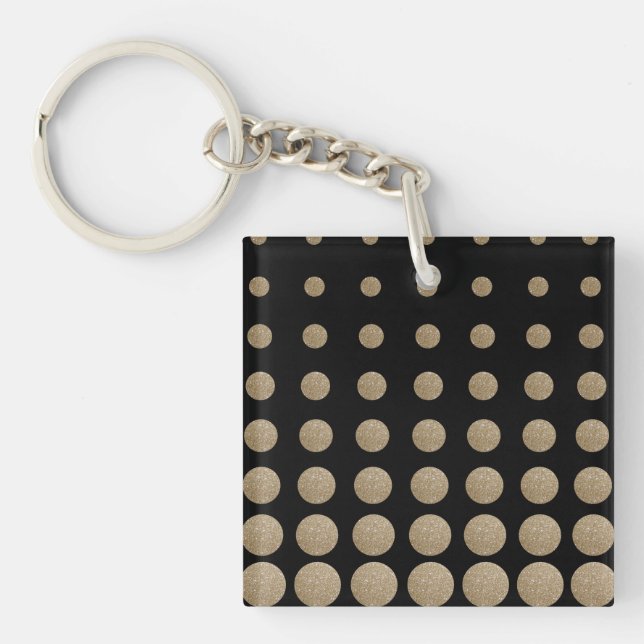 moderne gürtelförmige schwarze Goldpolka-Punkte Schlüsselanhänger (Vorderseite)
