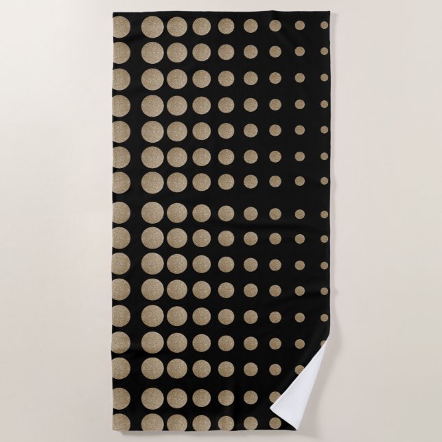 moderne gürtelförmige schwarze Goldpolka-Punkte Strandtuch (Vorderseite)