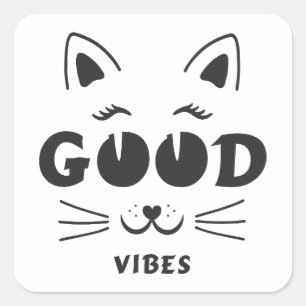 Moderne gute Schwingungen Katzen Gesicht - Minimal Quadratischer Aufkleber