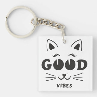 Moderne gute Schwingungen Katzen-Gesicht - Minimal Schlüsselanhänger