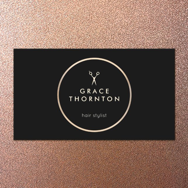 Moderne Haar Stylist Gold Schere Schwarz Visitenkarte (Von Creator hochgeladen)