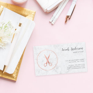 Moderne Haar Stylist Scheren Rose Gold Marmor Visitenkarte