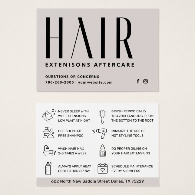 Moderne Haarbilderungen Aftercare Business Card (Vorne & Hinten)