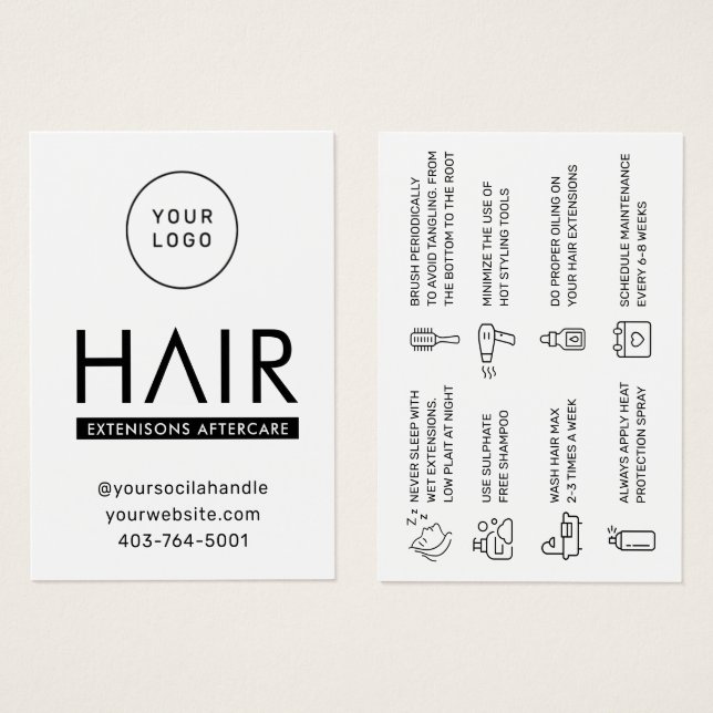Moderne Haarverlängerung Aftercare Advice Card (Vorne & Hinten)