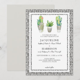 Moderne Hacienda Watercolor Wüstenkakteen Sukkulen Einladung