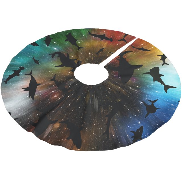 Moderne Hai Gefälle farbenfrohe Galaxie Weltraum Polyester Weihnachtsbaumdecke (Schrägansicht)