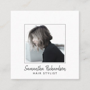 Moderne Hair Stylist Foto Business Card Quadratische Visitenkarte