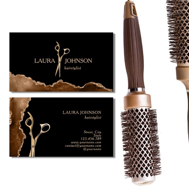 Moderne Hair Stylist Gold Scissour Business Card Visitenkarte (Von Creator hochgeladen)