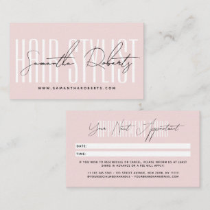 Moderne Hairstylist-Schrift-Typografie blassrosa Terminkarte